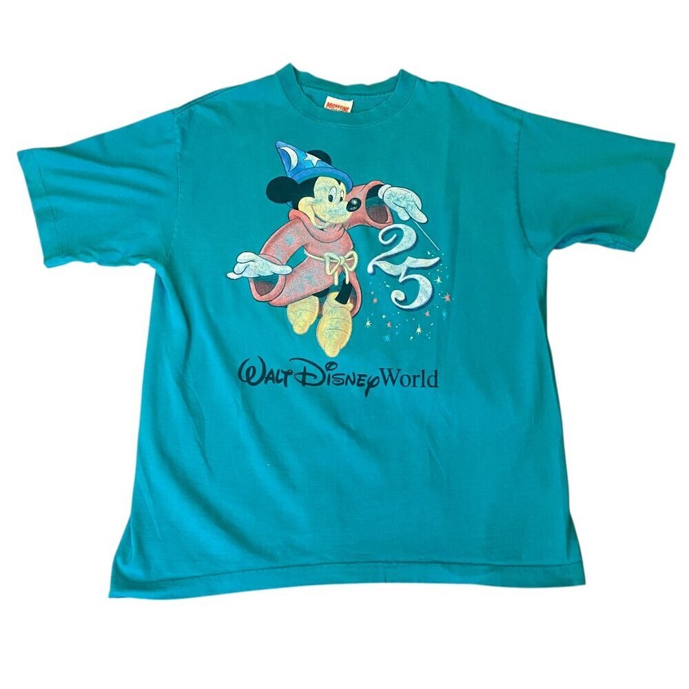 Vintage 1996‎ Disney World 25th Anniversary Fantasia Mickey T-shirt L Blue 249N